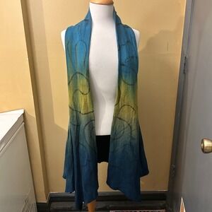 artcloth‎ Tie Dye Multi Color Teal, Green & Yellow Woman's Cardigan